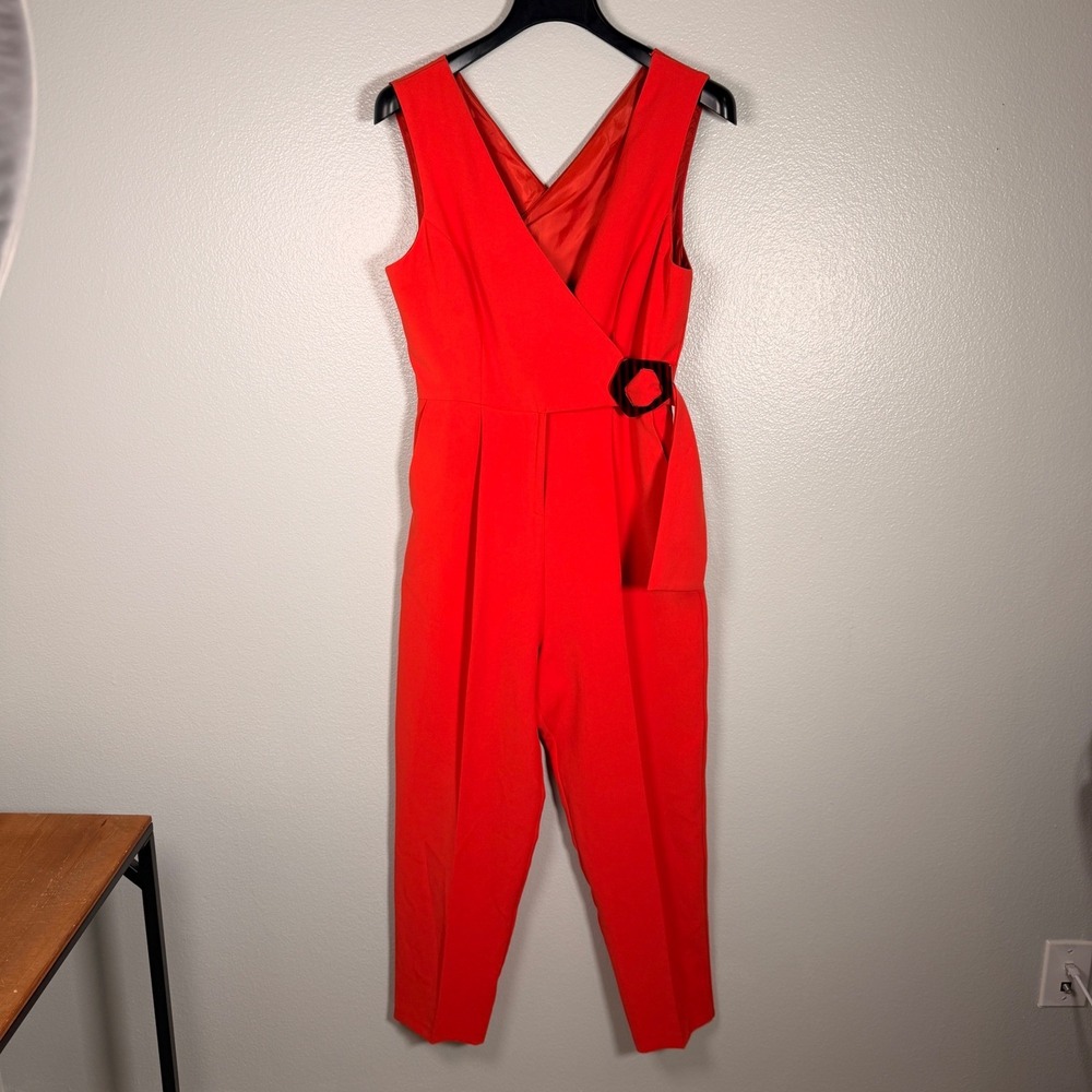 Topshop Orange Sleeveless Wrap Jumpsuit Tortoiseshell Buckle Cutout Sz US 6